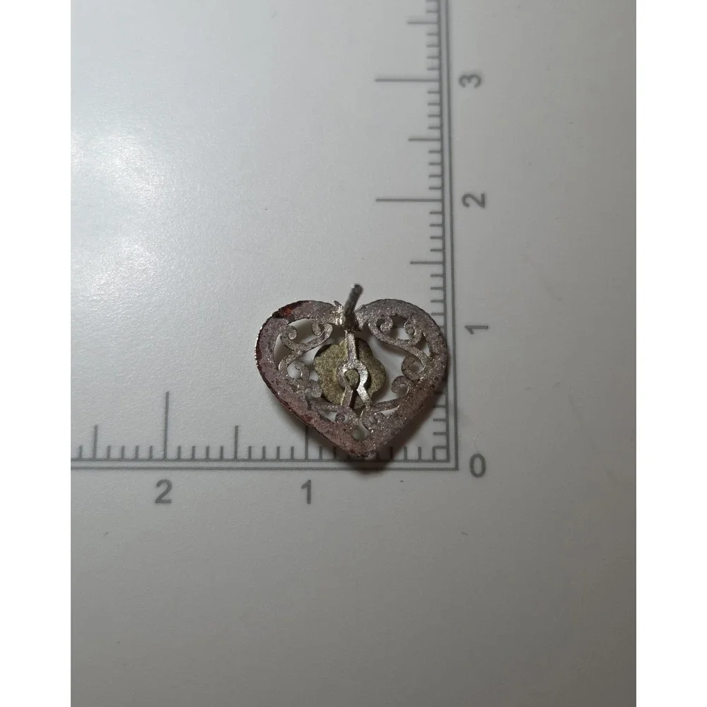 Vintage‎ Sterling Silver Filigree Heart Stud Earrings With 10k Gold Flowers